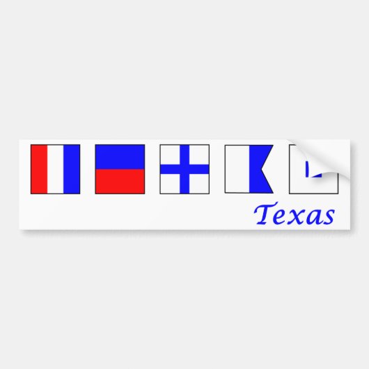 Texas, gespeld onder nautische vlag alfabet bumpersticker (Voorkant)