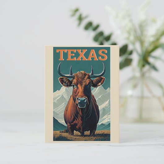 Texas gestileerde  Bull Retro Reizen Briefkaart (Staand voorkant)
