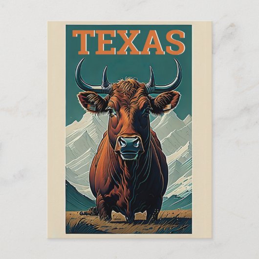 Texas gestileerde  Bull Retro Reizen Briefkaart (Voorkant)