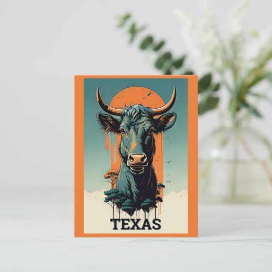Texas gestileerde Retro Bull Reizen Briefkaart (Staand voorkant)