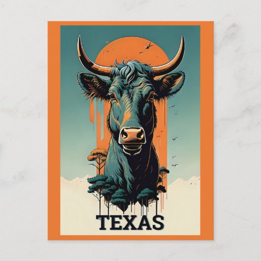 Texas gestileerde Retro Bull Reizen Briefkaart (Voorkant)