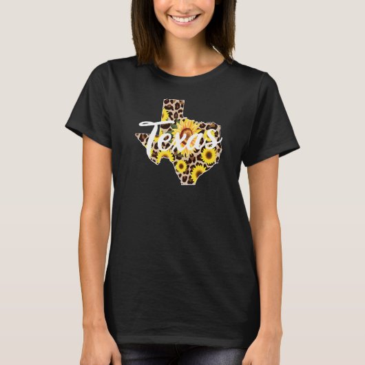 Texas Girl Sunflower Leopard Rustic Black State Pr T-shirt (Voorkant)