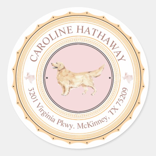 Texas Golden Retriever Dog Return Address Sticker (Voorkant)