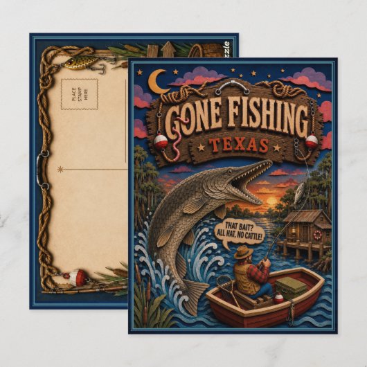 Texas Gone Fishing Alligator Gar Briefkaart (Voorkant / Achterkant)