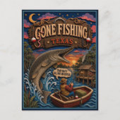 Texas Gone Fishing Alligator Gar Briefkaart (Voorkant)