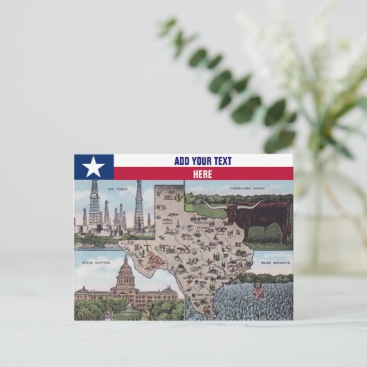 Texas Greetings briefkaart - State Map & Uitzichte (Staand voorkant)