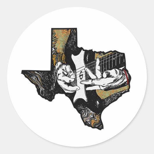 Texas Guitar Ronde Sticker (Voorkant)