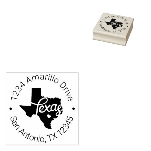 Texas Heart Cutout Adres Rubberstempel (Gestempeld)