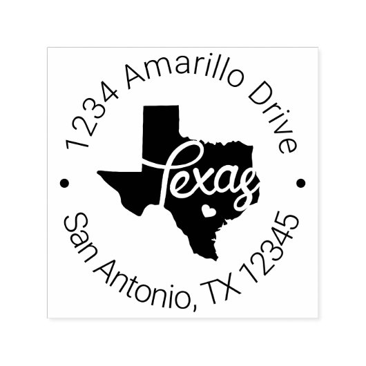 Texas Heart Cutout Adres Zelfinktende Stempel (Design)