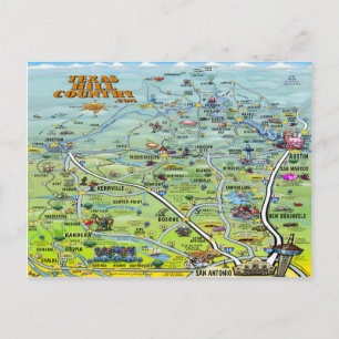 Texas Hill Country Cartoon Map Briefkaart