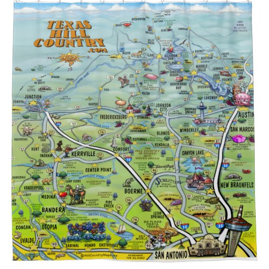 Texas Hill Country Cartoon Map Douchegordijn (Voorkant)
