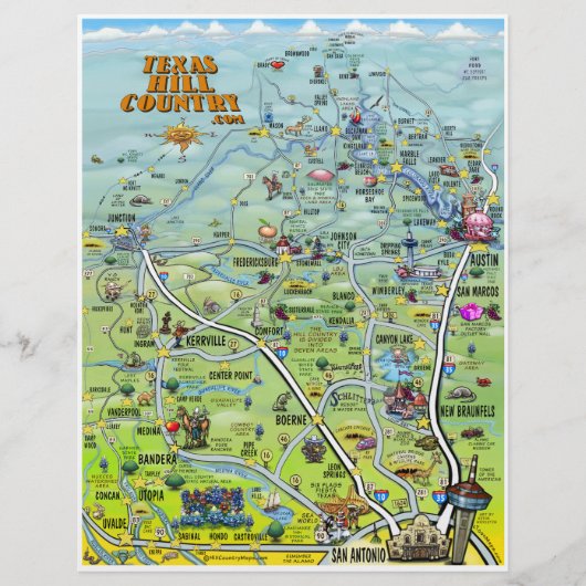 Texas Hill Country Cartoon Map Flyer (Voorkant)
