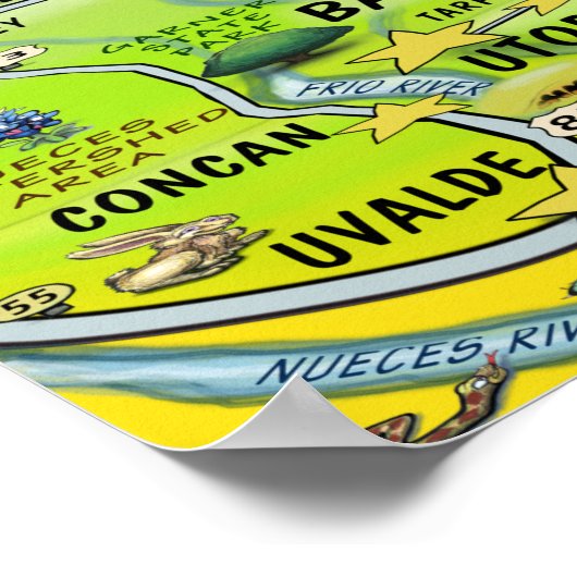 Texas Hill Country Cartoon Map Poster (Hoek)