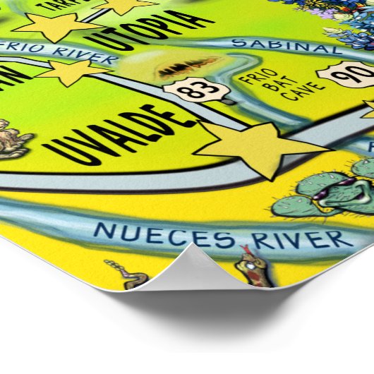 Texas Hill Country Cartoon Map Poster (Hoek)