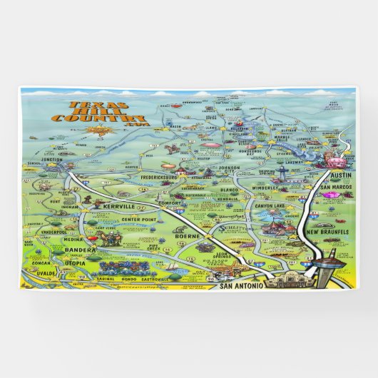 Texas Hill Country Cartoon Map Spandoek (Horizontaal)