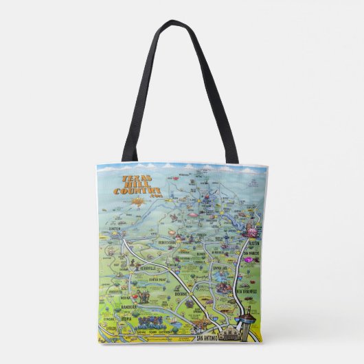 Texas Hill Country Cartoon Map Tote Bag (Achterkant)