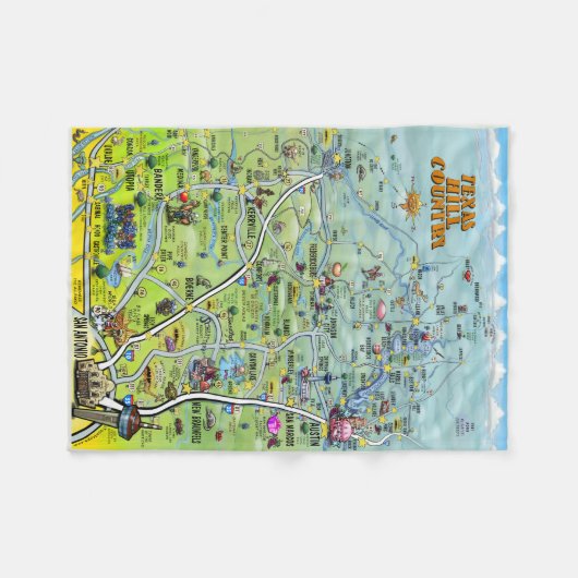 Texas Hill Country Fun kaart Fleece Deken (Voorkant (Horizontaal))