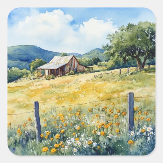 Texas Hill Country Vierkante Sticker (Voorkant)