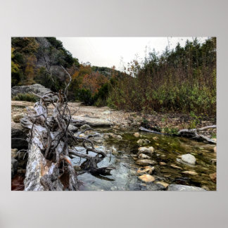 Texas Hill land rotsen en kreek Poster