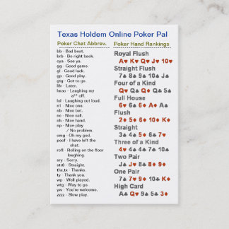 Texas Holdem Online Poker Pal Visitekaartje