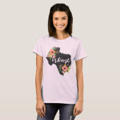 Texas Home Chalkboard Waterverf Flowers State T-shirt (Voorkant volledig)