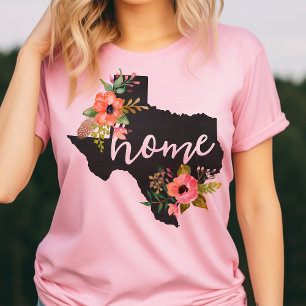 Texas Home Chalkboard Waterverf Flowers State T-shirt