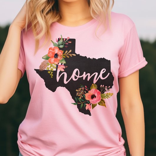 Texas Home Chalkboard Waterverf Flowers State T-shirt