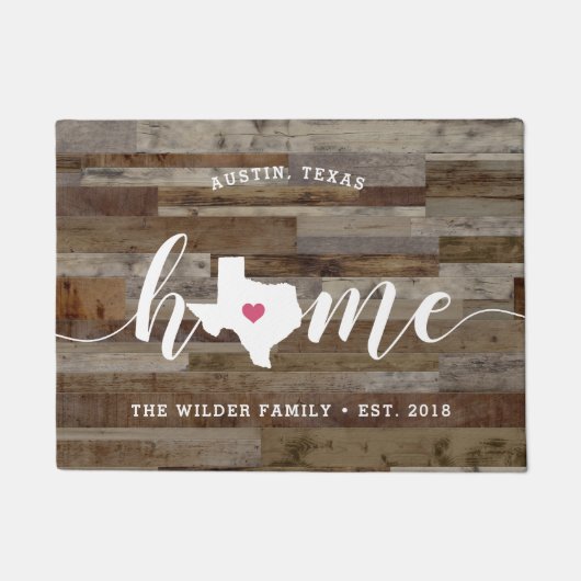 Texas Home State Personalized Wood look Deurmat (Voorkant)