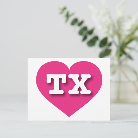 Texas Hot Pink Heart - Ik hou van TX Briefkaart (Staand voorkant)