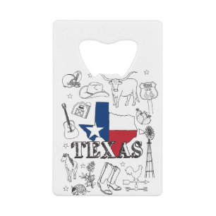 Texas Illustration Doodles of Texas Texas Pattern Creditkaart Flessenopener