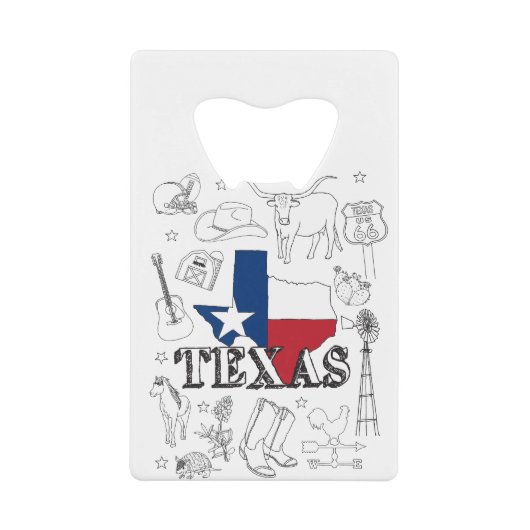 Texas Illustration Doodles of Texas Texas Pattern Creditkaart Flessenopener (Voorkant)