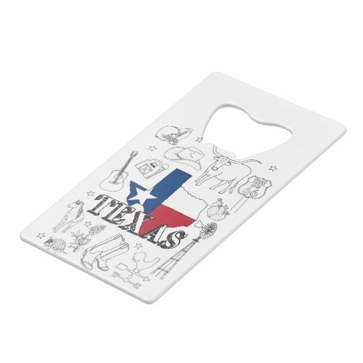 Texas Illustration Doodles of Texas Texas Pattern Creditkaart Flessenopener (Voorkant Gekanteld)