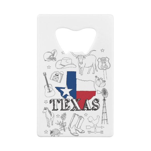 Texas Illustration Doodles of Texas Texas Pattern Creditkaart Flessenopener (Achterkant)
