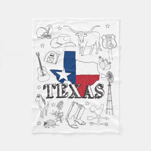Texas Illustration Doodles of Texas Texas Pattern Fleece Deken (Voorkant)