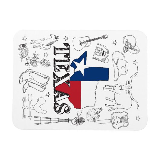 Texas Illustration Doodles of Texas Texas Pattern Magneet (Horizontaal)