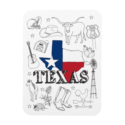 Texas Illustration Doodles of Texas Texas Pattern Magneet (Verticaal)