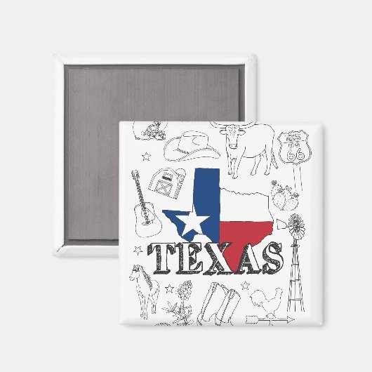 Texas Illustration Doodles of Texas Texas Pattern Magneet (Voorkant / Achterkant)