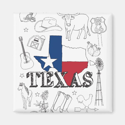 Texas Illustration Doodles of Texas Texas Pattern Magneet (Voorkant)
