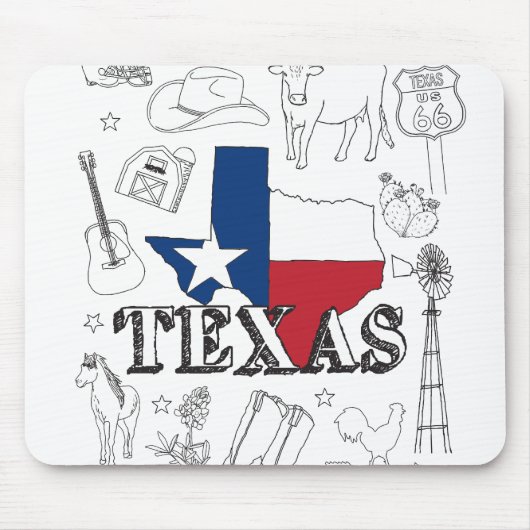 Texas Illustration Doodles of Texas Texas Pattern Muismat (Voorkant)