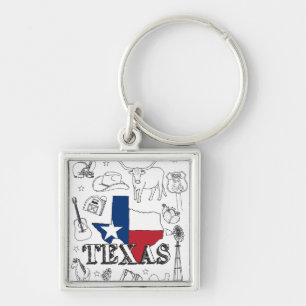 Texas Illustration Doodles of Texas Texas Pattern Sleutelhanger