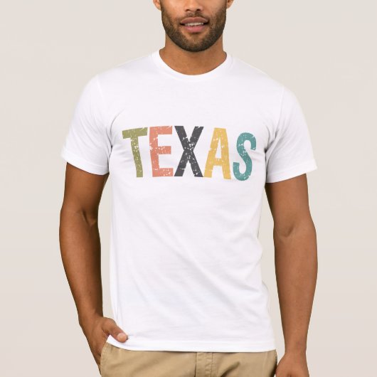 Texas in vervaagde retro kleur belettering t-shirt (Voorkant)