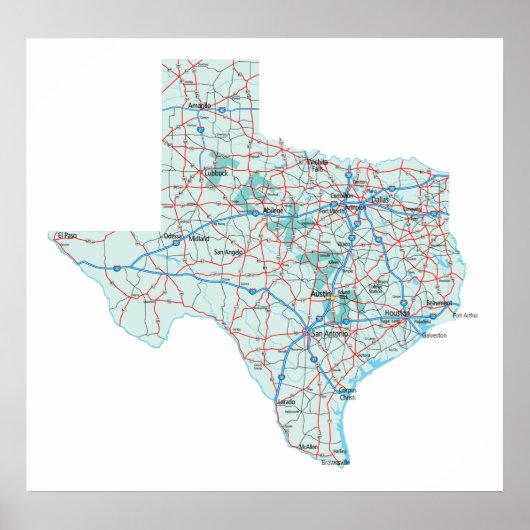 Texas Interstate Map Print (Voorkant)