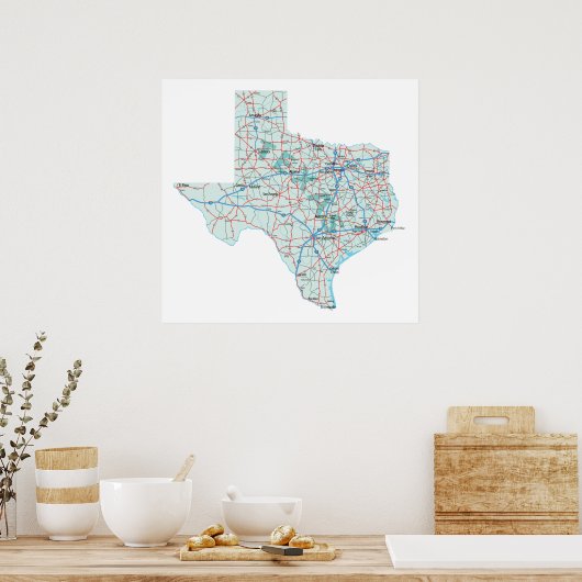 Texas Interstate Map Print (Keuken)