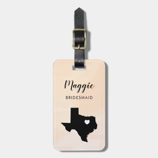 Texas kaart bagagelabel, bruiloftsgeschenk welkom bagagelabel (Voorkant verticaal)