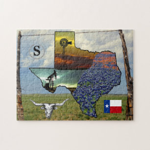Texas - kaart, kleurrijke foto's 11x14 grootte legpuzzel