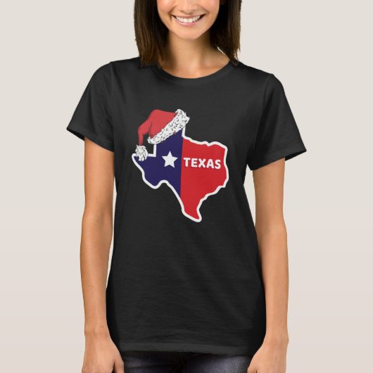 Texas Kaart met Santa Hat Kerstmis Mannen Vrouwen T-shirt (Voorkant)