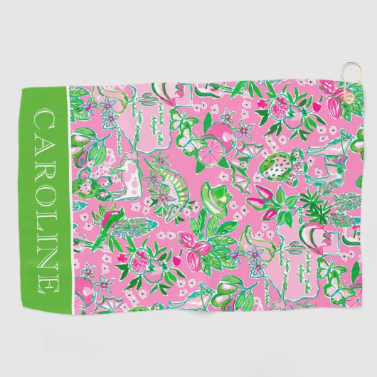 Texas Kaart Roze & Groen Preppy Patroon Gepersonal Golfhanddoek (Horizontaal)