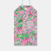 Texas Kaart Roze & Groene Preppy Patroon Cadeaulabel (Achterkant)