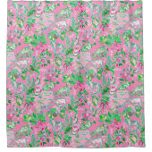 Texas Kaart Roze & Groene Preppy Patroon Douchegordijn (Voorkant)