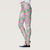 Texas Kaart Roze & Groene Preppy Patroon Leggings (Links)